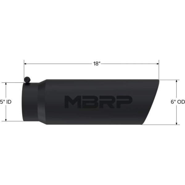 MBRP T5125BLK 5" Inlet x 6" Outlet x 18" Length Rolled Angle Cut Black Exhaust Tip - Image 2