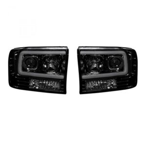 Recon Ford Super Duty 99-04 F250/350/450/550 Projector Headlights OLED Halos DRL Smoked/Black
